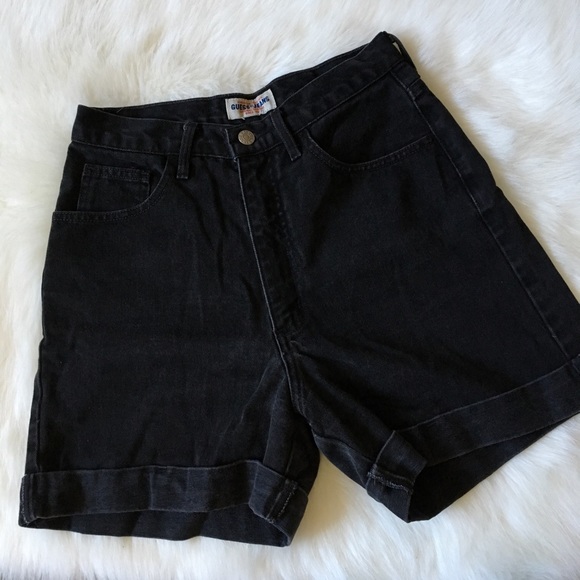 Sold Vintage Black Denim Guess Shorts high waisted - Picture 4 of 5